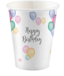 party pohár papír Happy Birthday 8 db-os 250 ml
