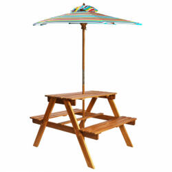 vidaXL Masă picnic pentru copii cu umbrelă, 79x90x60 cm, lemn acacia (43990) - izocor
