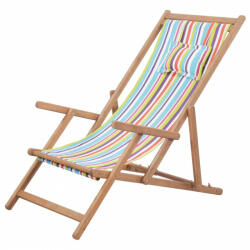 vidaXL Scaun de plajă pliabil, multicolor, textil și cadru din lemn (43998) - izocor