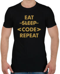 printfashion Eat, Code, Repeat - Férfi póló - Fekete (7239597)