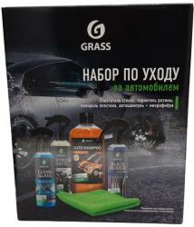 GRASS Set intretinere auto Black Rubber, Polyrole Matte, Clean Glass, Auto Shampoo si laveta microfibra Grass