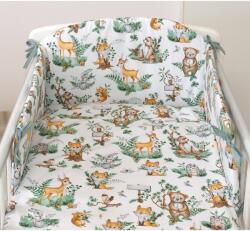 AMY - Set lenjerie din bumbac cu protectie laterala pentru pat bebe 120 x 60 cm. Animalute de padure (83608) Lenjerii de pat bebelusi‎, patura bebelusi