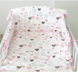 AMY - Set lenjerie din bumbac cu protectie laterala pentru pat bebe 120 x 60 cm. Inimioare (83603)