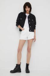 Lee Cooper pantaloni scurti jeans femei, culoarea alb, cu imprimeu, medium waist MPYY-SZD01M_00X