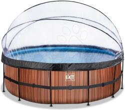 EXIT Toys Medence búrával homokszűrős vízforgatóval és hőszivattyúval Wood pool Exit Toys kerek acél medencekeret 450*122 cm barna 6 évtől (ET30671510)