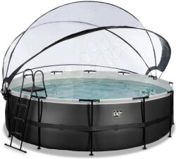 EXIT Toys Medence búrával homokszűrős vízforgatóval és hőszivattyúval Black Leather pool Exit Toys kerek acél medencekeret 488*122 cm fekete 6 évtől (ET30671620)