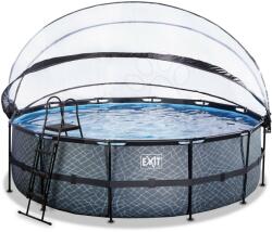 EXIT Toys Medence búrával homokszűrős vízforgatóval és hőszivattyúval Stone pool Exit Toys kerek acél medencekeret 488*122 cm szürke 6 évtől (ET30671600)