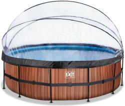 EXIT Toys Medence búrával homokszűrős vízforgatóval és hőszivattyúval Wood pool Exit Toys kerek acél medencekeret 488*122 cm barna 6 évtől (ET30671610)