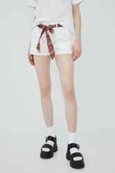 Superdry pantaloni scurti femei, culoarea alb, neted, medium waist PPYY-SZD0OI_00X