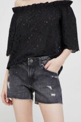 Pepe Jeans pantaloni scurti jeans Thrasher femei, culoarea negru, neted, medium waist PPYY-SZD0L2_99X