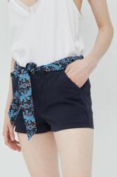 Superdry pantaloni scurti femei, culoarea albastru marin, neted, medium waist PPYY-SZD0OH_59X