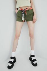 Superdry pantaloni scurti femei, culoarea verde, neted, medium waist PPYY-SZD0OM_91X