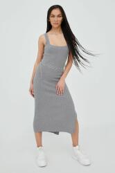 Superdry rochie din amestec de in culoarea gri, midi, mulata PPYY-SUD23H_09X