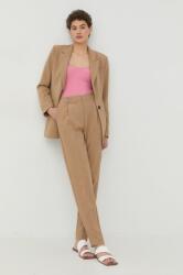Bruuns Bazaar pantaloni femei, culoarea bej, fason tigareta, high waist PPYY-SPD1AF_80X