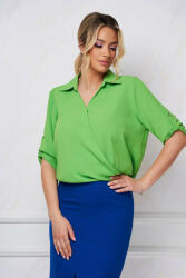 SunShine Bluza dama verde office asimetrica cu croi larg din georgette cu decolteu petrecut