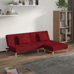 vidaXL Canapea extensibilă, 2 locuri 2 perne/taburet roșu vin textil (3080608) Canapea