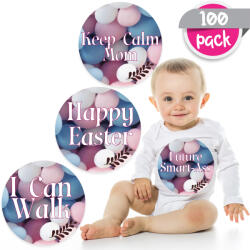 SmartFeelin Produs digital - design 100 stickere pentru fotografierea bebelusilor - Baby Milestone Stickers pentru fotografii memorabile - Pachet XXL 20 cm diametru - Instant Download & Print (USSSF1002DIG) Lenjerii de pat bebelusi‎, patura bebelusi