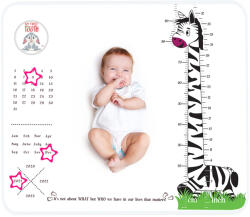 SmartFeelin Paturica Foto Bebelusi - Baby Milestone Blanket design Long Neck Zebra cu 20 Stickere My First (BBNSF1002) Lenjerii de pat bebelusi‎, patura bebelusi