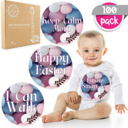 SmartFeelin Set 100 Stickere pentru fotografierea bebelusilor - Baby Milestone Stickers pentru fotografii memorabile | Pachet XXL 20 cm diametru (USSF1002)