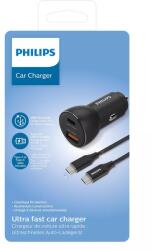 Philips Incarcator auto USB-A SI USB TYPE C 36W 12-24VDC + cablu 1m USB-C la C PHILIPS DLP2521C (DLP2521C) - sogest