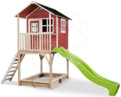 EXIT Toys Căsuță din cedru pe piloni Loft 700 Red Exit Toys cu acoperiș impermeabil nisipar și tobogan 2, 28 m roșu (ET50072300) Casuta pentru copii