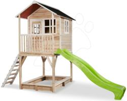 EXIT Toys Căsuță din cedru pe piloni Loft 700 Natural Exit Toys cu acoperiș impermeabil nisipar și tobogan de 2, 28 m bej (ET50072100) Casuta pentru copii