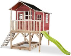 EXIT Toys Căsuță de cedru pe piloni Loft 550 Red Exit Toys mare cu acoperiș impermeabil nisipar și tobogan de 1, 75 m roșie de la 3 ani (ET50062300) Casuta pentru copii