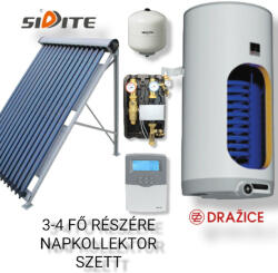 Napcsap 3-4 fő részére napkollektor rendszer: 15 vákuumcsöves napkollektor + 160 literes 1 hőcserélős Drazice bojler + szivattyú állomás + vezérlés + tágulási tartály (SZETT_3-4_15VCS160_DRAZICE)