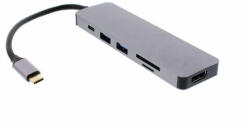 well Adaptor USB Type C - HDMI 4K 2x USB3.0 + cititor card +USB Type C PD 60W WELL (ADAPT-USBC-HDMI/USBX2/PD/CR-WL) - sogest