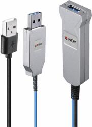 Lindy 43345 USB-A apa - USB-A anya 3.0 Aktív optikai adapterkábel - Kék/Ezüst (30m) (43345)
