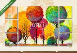 Többrészes Vászonkép, Premium Kollekció: Absztrakt színes fa mesebeli erdő (olajfestmény reprodukció)(135x80 cm, W01)