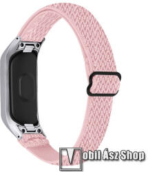  Okosóra szíj - fonott szövet, sztreccses, állítható, csatos, légáteresztő - RÓZSASZÍN ROMBUSZ MINTÁS - SAMSUNG SM-R375 Galaxy Fit e