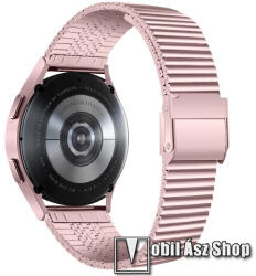  Fém okosóra szíj - RÓZSASZÍN - rozsdamentes acél, duplazáras csatos, keskeny kivitel, 75mm + 120mm hosszú, 22mm széles - SAMSUNG Galaxy Watch 46mm / Watch GT2 46mm / Watch GT 2e / Galaxy Watch3 45mm /