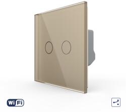 LIVOLO Intrerupator Dublu Cap Scara / Cruce Wi-Fi cu Touch LIVOLO din Sticla - Serie Noua - culoare auriu