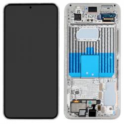 Samsung S901 Galaxy S22 Előlap keret+LCD Kijelző+Érintőüveg, Fehér, Cream (GH82-27520B, GH82-27521B) Gyári, Service Pack
