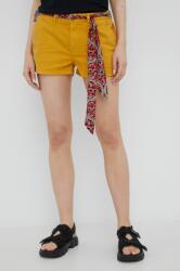Superdry pantaloni scurti femei, culoarea galben, neted, medium waist PPYY-SZD0OL_11X