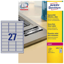 Avery Zweckform 63, 5*29, 6 mm-es Avery Zweckform A4 íves etikett címke, ezüst színű (100 ív/doboz) (L6011-100) - cimke-nyomtato