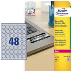 Avery Zweckform 30 mm-es Avery Zweckform A4 íves etikett címke, ezüst színű (20 ív/doboz) (L6129-20) - cimke-nyomtato