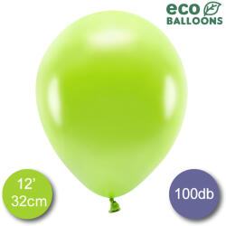 PartyDeco Eco lufi, latex, metál alma zöld, d30, 100 db