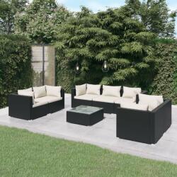 vidaXL Set mobilier de grădină cu perne, 8 piese, negru, poliratan (3102271)