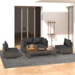 vidaXL Set mobilier de grădină cu perne, 4 piese, gri, poliratan (3102173)