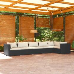 vidaXL Set mobilier de grădină cu perne, 6 piese, negru, poliratan (3101703) - vidaxl
