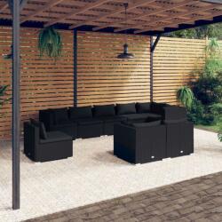 vidaXL Set mobilier de grădină cu perne, 9 piese, negru, poliratan (3102624)