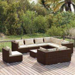 vidaXL Set mobilier de grădină cu perne, 10 piese, maro, poliratan (3102650)