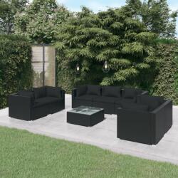 vidaXL Set mobilier de grădină cu perne, 8 piese, negru, poliratan (3102272)