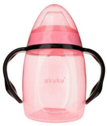  Akuku Tanulópohár szilikon itatócsőrrel+pótcsőrrel, rózsa-fekete (280 ml/db) - baby-life