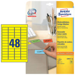 Avery Zweckform 45, 7*21, 2 mm-es Avery Zweckform A4 íves etikett címke, sárga színű (20 ív/doboz) (L6041-20) - cimke-nyomtato