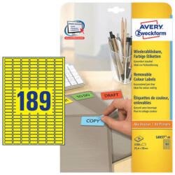 Avery Zweckform 25, 4*10 mm-es Avery Zweckform A4 íves etikett címke, sárga színű (20 ív/doboz) (L6037-20) - cimke-nyomtato
