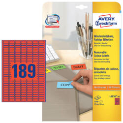 Avery Zweckform 25, 4*10 mm-es Avery Zweckform A4 íves etikett címke, piros színű (20 ív/doboz) (L6036-20) - cimke-nyomtato