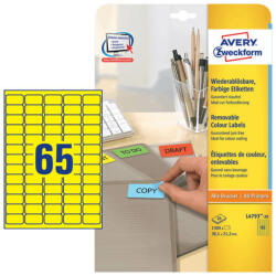 Avery Zweckform 38, 1*21, 2 mm-es Avery Zweckform A4 íves etikett címke, sárga színű (20 ív/doboz) (L4793-20) - cimke-nyomtato